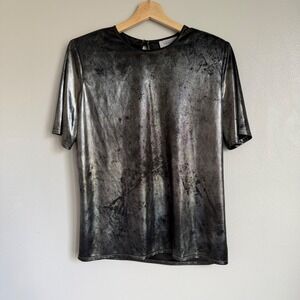 Vintage Fundamental Things Metallic Silver Distressed Foil Top Shoulder Pads S/M